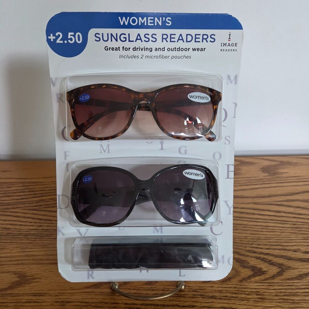 i Image Women's Sunglass Readers +2.50 Diopter 2-Pack, Tortoiseshell & Black